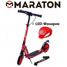 Самокат Maraton LEADER  (2021) красный + Led фонарик