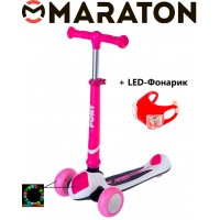 Трехколесный самокат Maraton Pony G Бело-малиновый + Led фонарик